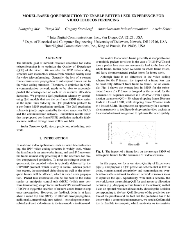 Thumbnail for the Research Paper titled Model Based QOE Prediction To Enable Better User Experience For Video Teleconferencing